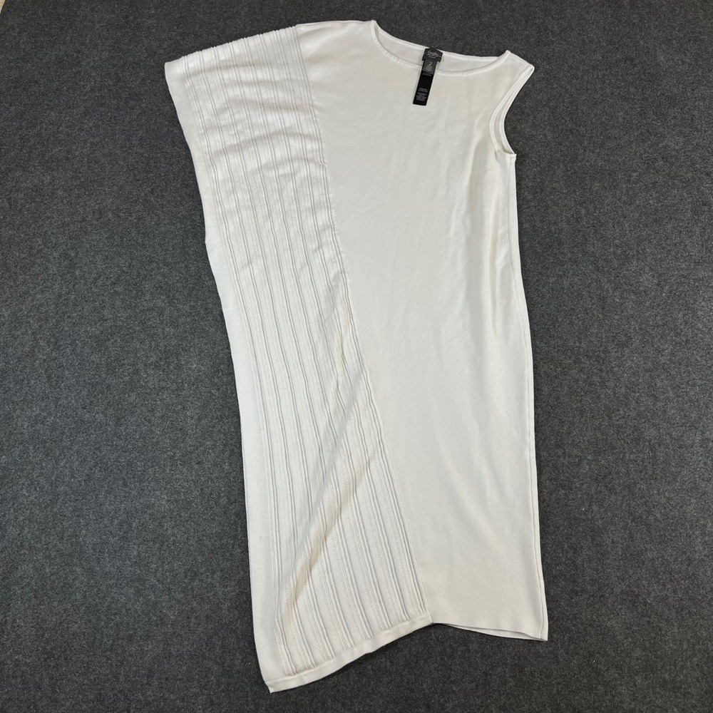 Chicos Travelers Collection White Asymmetrical Ribbed Knit Tunic Top Size 2 L